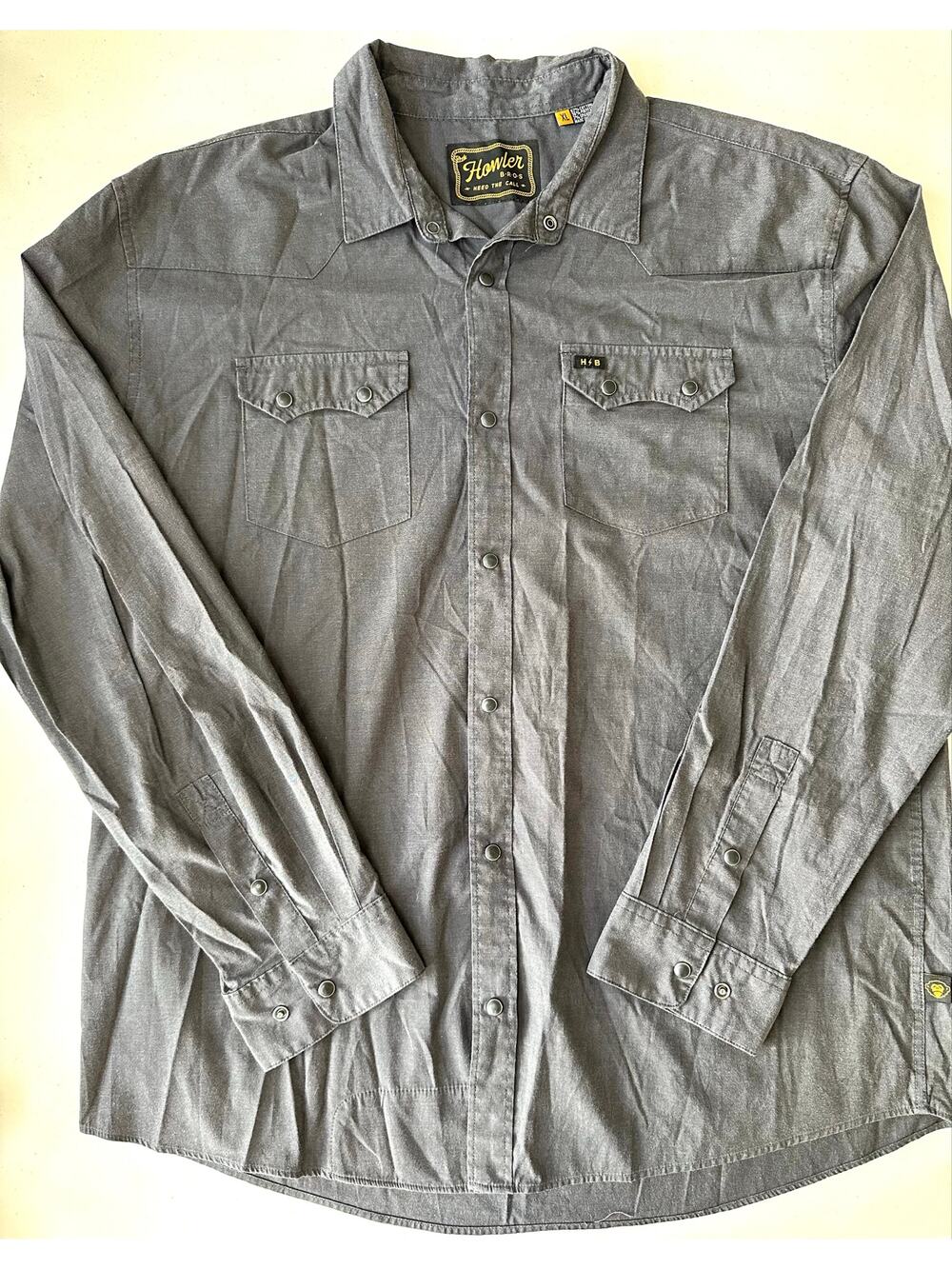 Howler Brothers Mens XL Gray Western Snap Shirt Long Sleeve Charcoal Collared